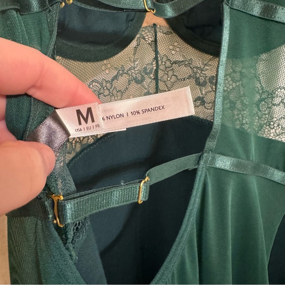 Forest Green Lace Slip Dress • Sheer Mesh Back • Strappy Lingerie Dress •Medium - Picture 5 of 9